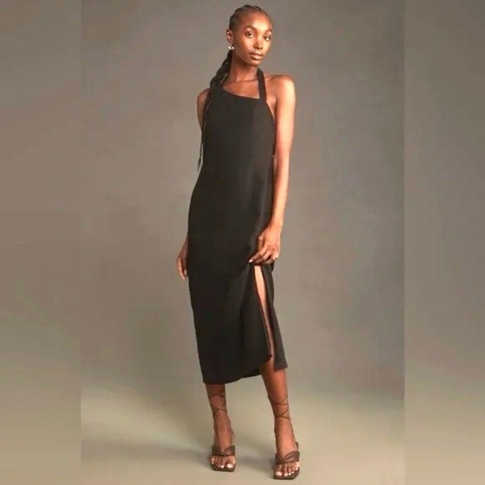NWT Anthropologie Linen Asymmetrical Halter Belt Back Column Midi Dress Sz XL - Picture 7 of 11